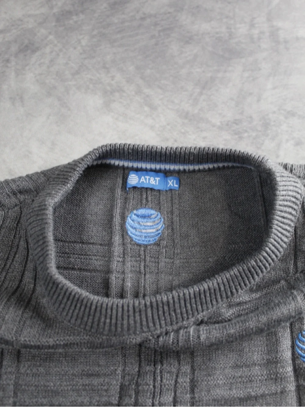 AT&T Branded Gray Crewneck Knit Sweater Long Sleeve Corporate Merch Mens XL